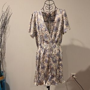 mittoshop Cream Floral Dress with Blue and Brown Accents